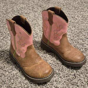 Justin Boots Glitzi Cowgirl Mid Calf Pink Cactus Light Up Western Girls 12.5